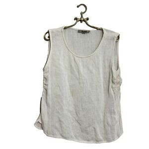 FLAX lagenlook 100% linen sleeveless blouse top L Ivory